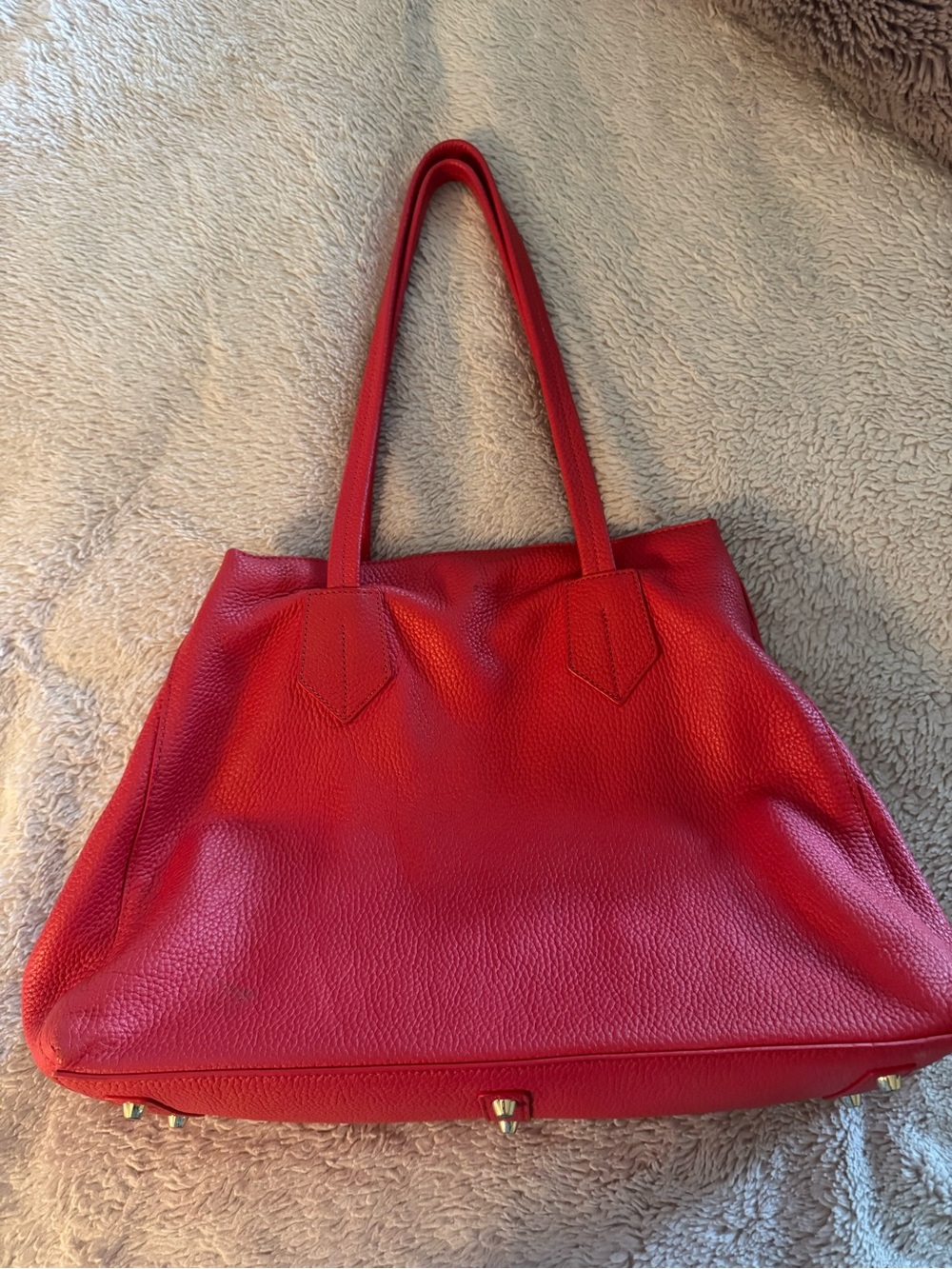 Bold Red Pebbled Leather Tote Bag with Double Straps
